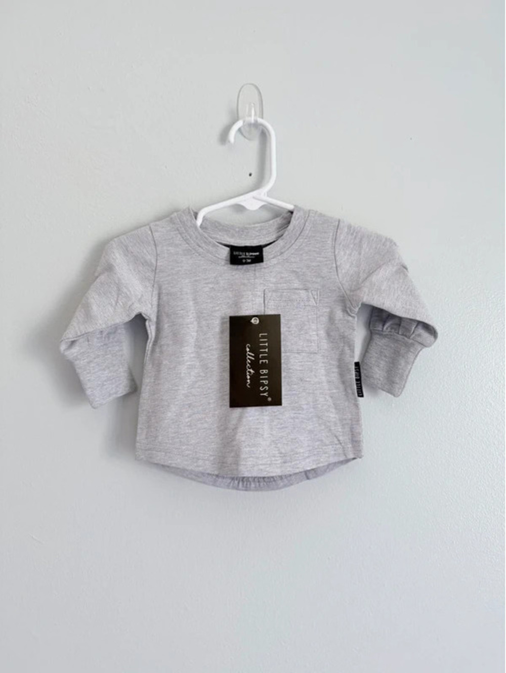 Little Bipsy Pocket Tee 0-3M Gray Long Sleeve